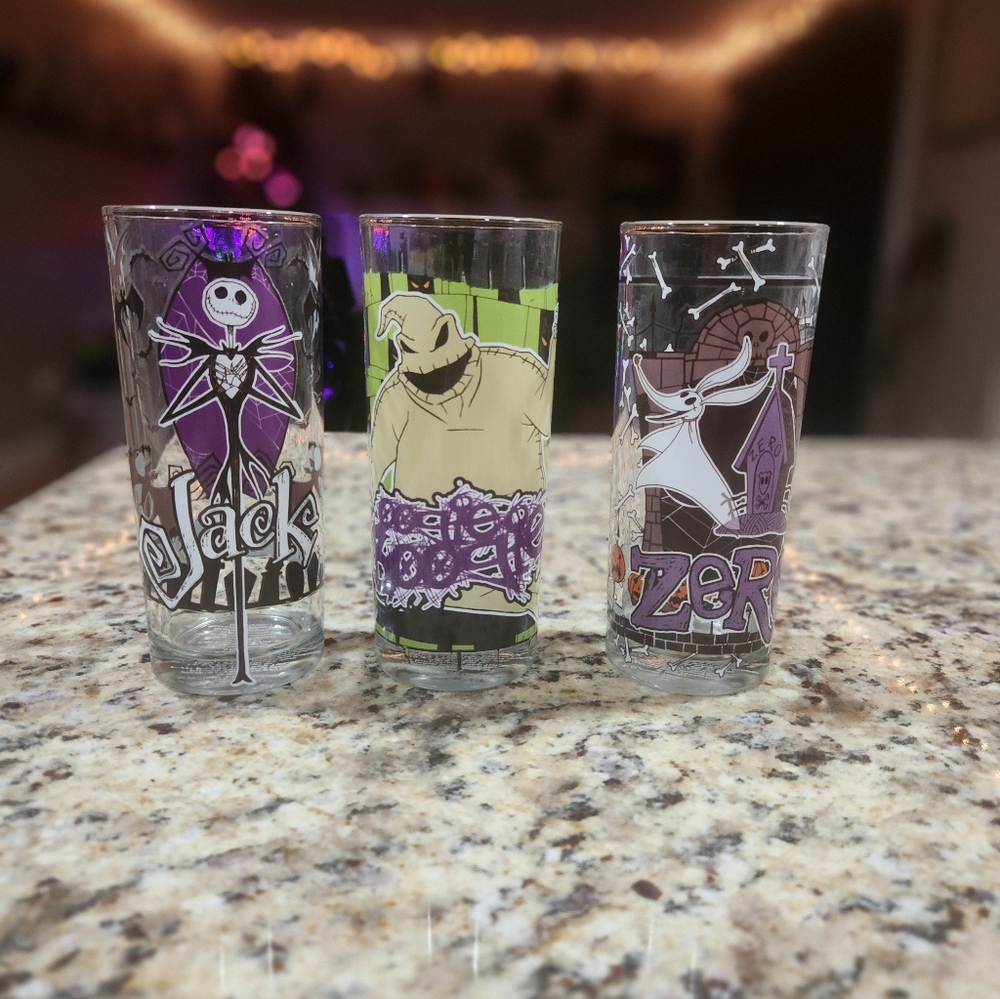 Set Of 3 Excellent Condition Nightmare Before Christmas Drinking Glasses